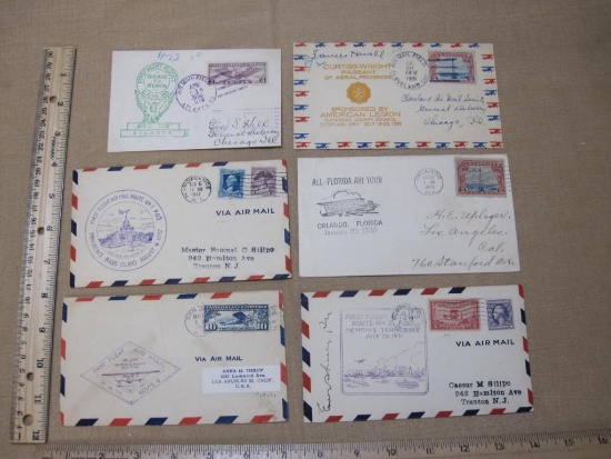 First Day Air Mail envelopes, postmarked 1930-1932, including 1930 First Night Flight Chicago to