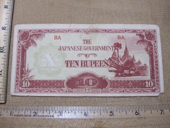 Vintage The Japanese Government Ten Rupees Paper Currency Note