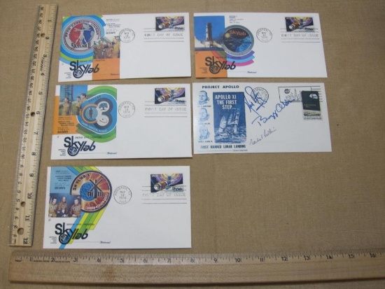 First Day lot includes 1969 autographed First Manned Lunar Landing Commemorative Cover and 4 1974