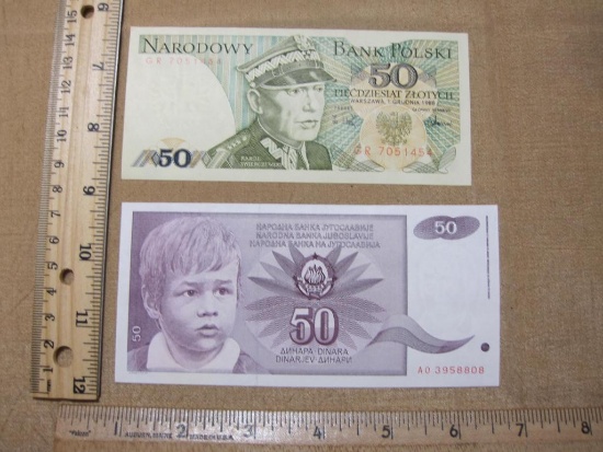 Two European Paper Currency Notes including 1988 Polish 50 Zlotych and 1990 Yugoslavian 50 Dinara