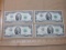 Four 1976 US Two Dollar Bills: B00135763A, B46015961A, B62559335A, and K23791355A