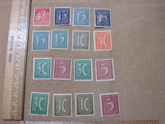 Lot of German Deutsches Reich Postage Stamps Include 1921 Weimar Republic 5, 10, 15,30, 40 and 75