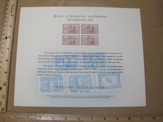 Bureau of Engraving and Printing NOPEX New Orleans, LA 1972 Souvenir Sheet, mint