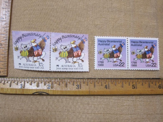 US Postage Two Blocks of Happy Bicentennial Australia 37 Cent and 22 Cent Stamps