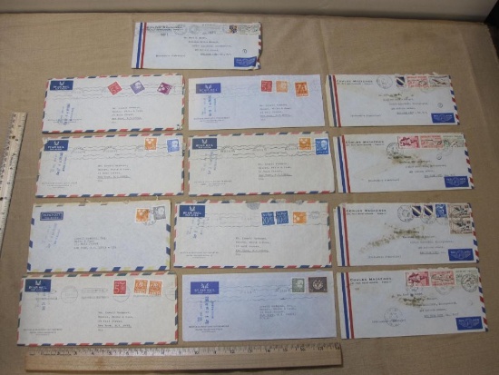 Air Mail Envelopes, with Postage Stamps, Postmarks, 1950s and 1960, addressed to New York City from