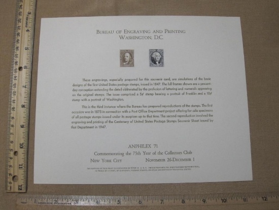 Bureau of Engraving and Printing Souvenir Sheet commemorating the 75th Year of the Collectors Club