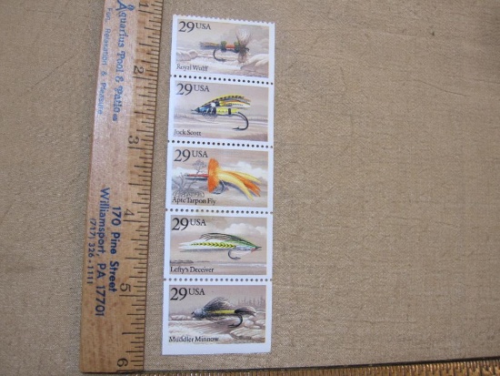 Block of Five 29 Cent Fishing US Postage Stamps