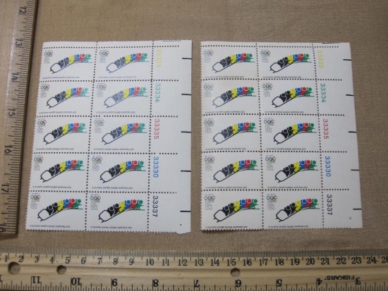 Two blocks of 10 US Olympic Postage Stamps, mint 1972, Scott #1461