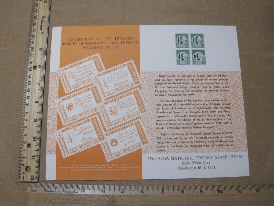 Department of the Treasury 25th ASDA National Postage Stamp Souvenir Sheet 1973, mint