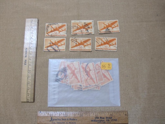 Lot of Canceled 1941 50-Cent US Air Mail Postage Stamps, Twin-Motored Transport, Scott #C31