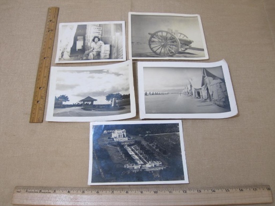 Five Vintage Black and White Military Photos that include the entrance to Hickam Field (Military