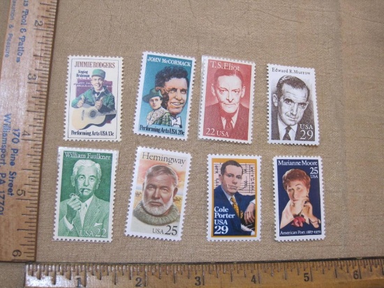 US Postage Stamps includes Performing Arts and American Poets, 13 Cent Jimmie Rodgers, 20 Cent John