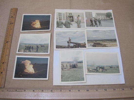 Lot of 9 Military 3"x4" Color Photos of US Army Men from 1967 including firing cannon and fire