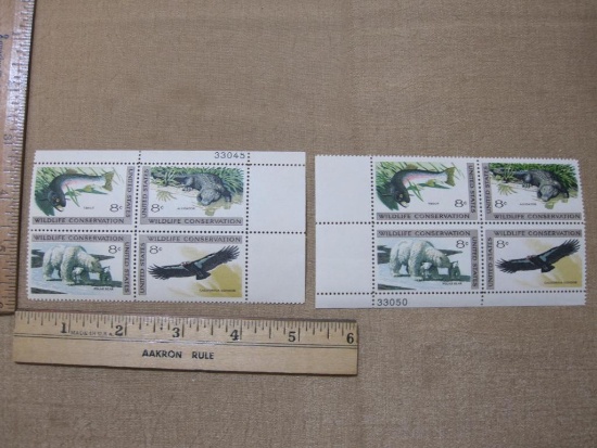 Two Blocks of four 8 cent Wildlife Conservation Stamps, Scott #1427-1430