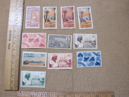 Foreign Postage Stamp Lot, includes three 1947 and one 1915-16 French Somali stamps, two 1943