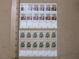 Two Blocks of 12 Hinged US Christmas Postage Stamps, Scott #1507 and 1508