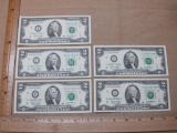 Five Sequential Series 2003 US Two Dollar Bills I10632727B-I10632731B, excellent uncirculated