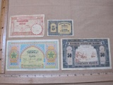 Four 1940s Paper Currency Notes from Morocco including 1941 5 Francs, 1943 5 Francs, 1944 100