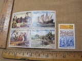 US Postage Stamps Block of Four 29 Cent First Voyage of Columbus, 29 Cent World Columbian Stamp Expo