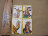 Block of Four 25 Cent Animal Carousel US Postage Stamps