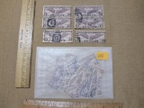 Lot of Canceled 1930 5-Cent US Air Mail Postage Stamps, Winged Globe, Scott #C12