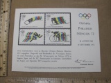 Olympia Philatelie Munchen 1972, Olympic Winter Games USPS Souvenir Card