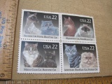Block of Four 22 Cent Feline US Postage Stamps