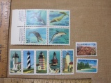 US Maritime 25 Cent Postage Stamps includes Block of Five Lighthouse, Block of Four Sea Creatures