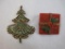 Two Vintage Christmas Pins including Tree and Present, 1 oz