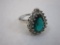 Silver Tone Ring with Green Stone, Size 6.5