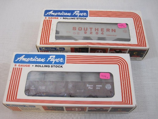 Two American Flyer Southern Train Cars including Southern Pacific Gondola and Canisters 6-48500 and