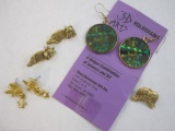 Lot of Gold Tone Jewelry including 3D Hologram Earrings, Avon Cat Earrings and Angel Pin and