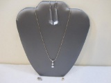 Sterling Silver Necklace (925 Italy) and Glass Pendant (925) (5.8 g total weight), quartz earrings