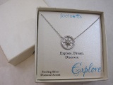 Explore Compass Sterling Silver Necklace and Pendant with Diamond Accents, new in box, Footnotes