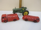Two ERTL Texaco Locking Coin Banks with Keys and Die Cast John Deere Tractor (AS IS), 3 lbs 8 oz