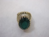 Sterling Silver Ring with Green Gemstone, size 6, marked sterling, 9.9 g total weight
