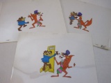 Three Vintage Sugar Bear and Sugar Fox Animation Production Cels including B14, B17, and B24, due to