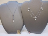 Lot of Silver Tone Jewelry including Avon Tear Drop Faux Pearl Pendant Necklace, 