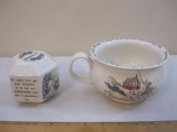 Two Peter Rabbit Wedgwood Porcelain Items including Coin Bank and Rimmed Bowl with Handle, 1 lb 11