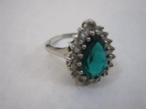 Silver Tone Ring with Green Stone, Size 6.5