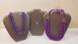 Lot of Purple Beaded Jewelry including necklace and earring set, 6 oz