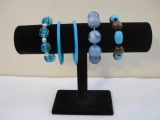 Five Blue Beaded Stretch and Bangle Bracelets, acrylic and more, 4 oz