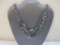 Multistrand Gun Metal Silver Tone Necklace with Iridescent Beads, 3 oz