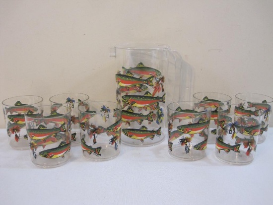 Vintage Department 56 Fishing Plastic Serving Pitcher and 8 Tumblers, 2 lbs