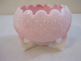 Fenton Pink Rosalene Art Glass Footed Bowl in Orange Tree Pattern, 1 lb 5 oz Due to the fragile