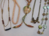 Five Vintage Necklaces including Wood Beaded Necklace and more, 6 oz
