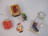 Lot of Vintage Christmas Ornaments including accordion, Grinch, and more, 9 oz