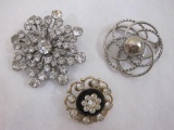 Three Vintage Pins/Brooches including snowflake with clear gemstones and more, 1 oz