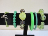 Six Green Stretch and Bangle Bracelets, 5 oz