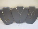 Five Gold Tone Necklaces, hearts and faux pearls, 1 oz